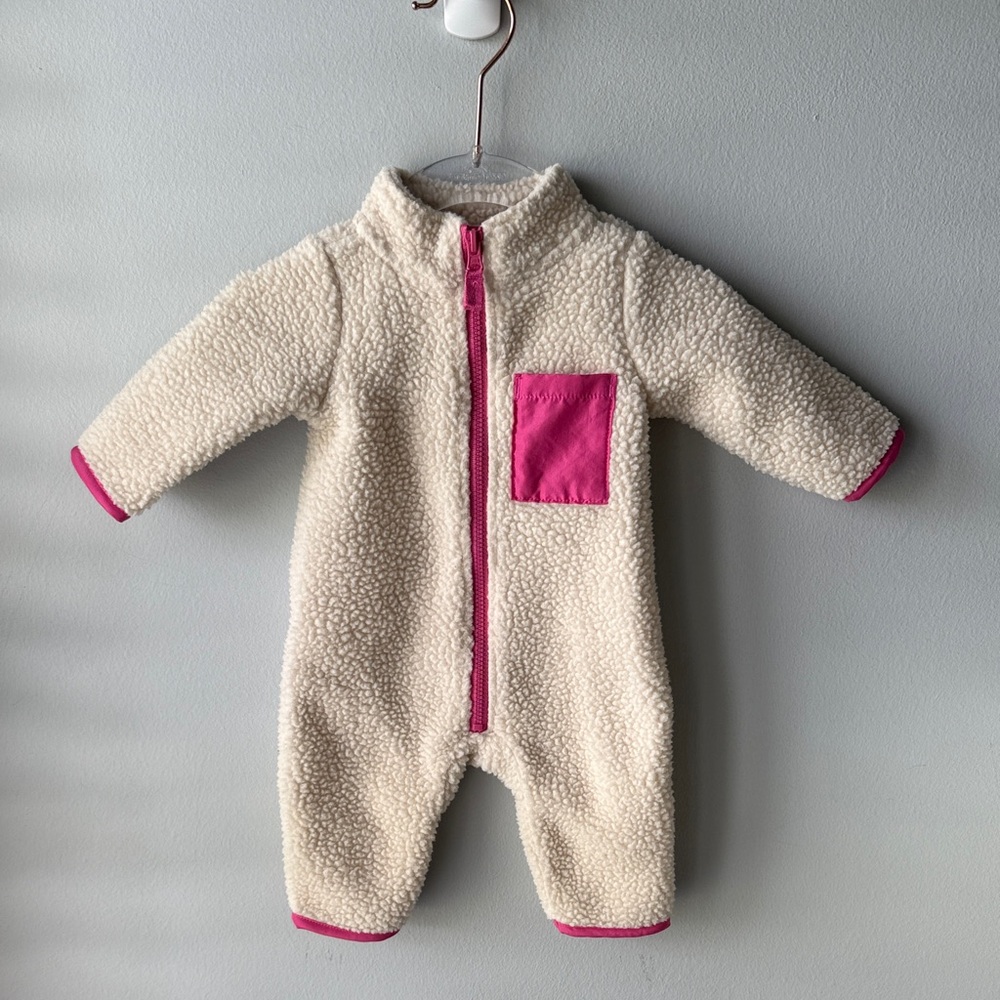 Carter’s Newborn Fleece Cream and Pink Zip Up Jumpsuit